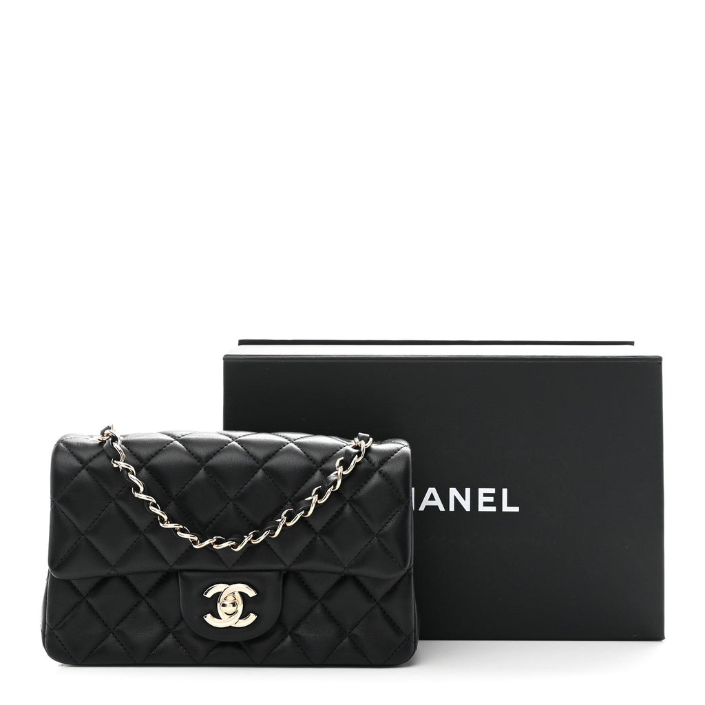 Lambskin Quilted Mini Rectangular Flap Black