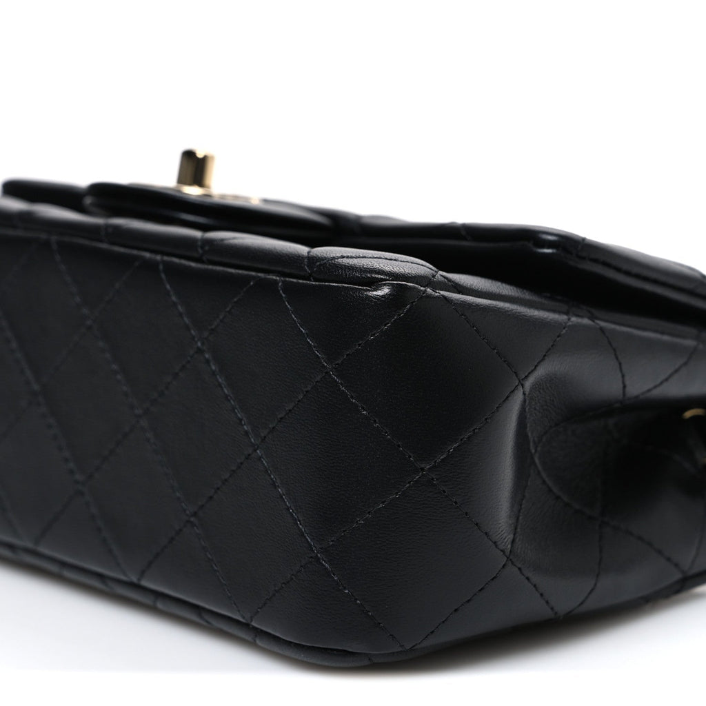 Lambskin Quilted Mini Rectangular Flap Black