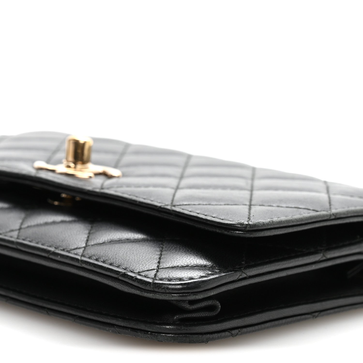 Lambskin Quilted Trendy CC Wallet On Chain WOC Black