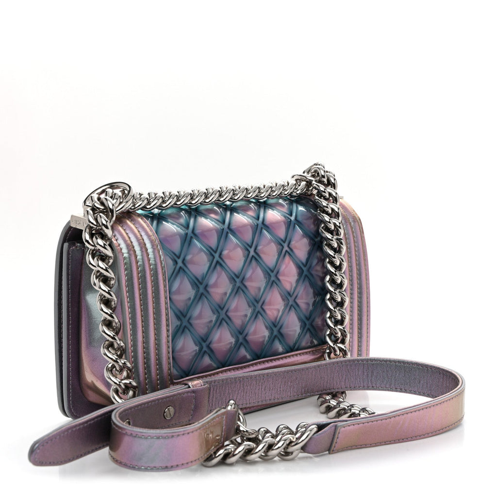 Iridescent Patent Calfskin PVC Quilted Small Boy Flap Light Purple