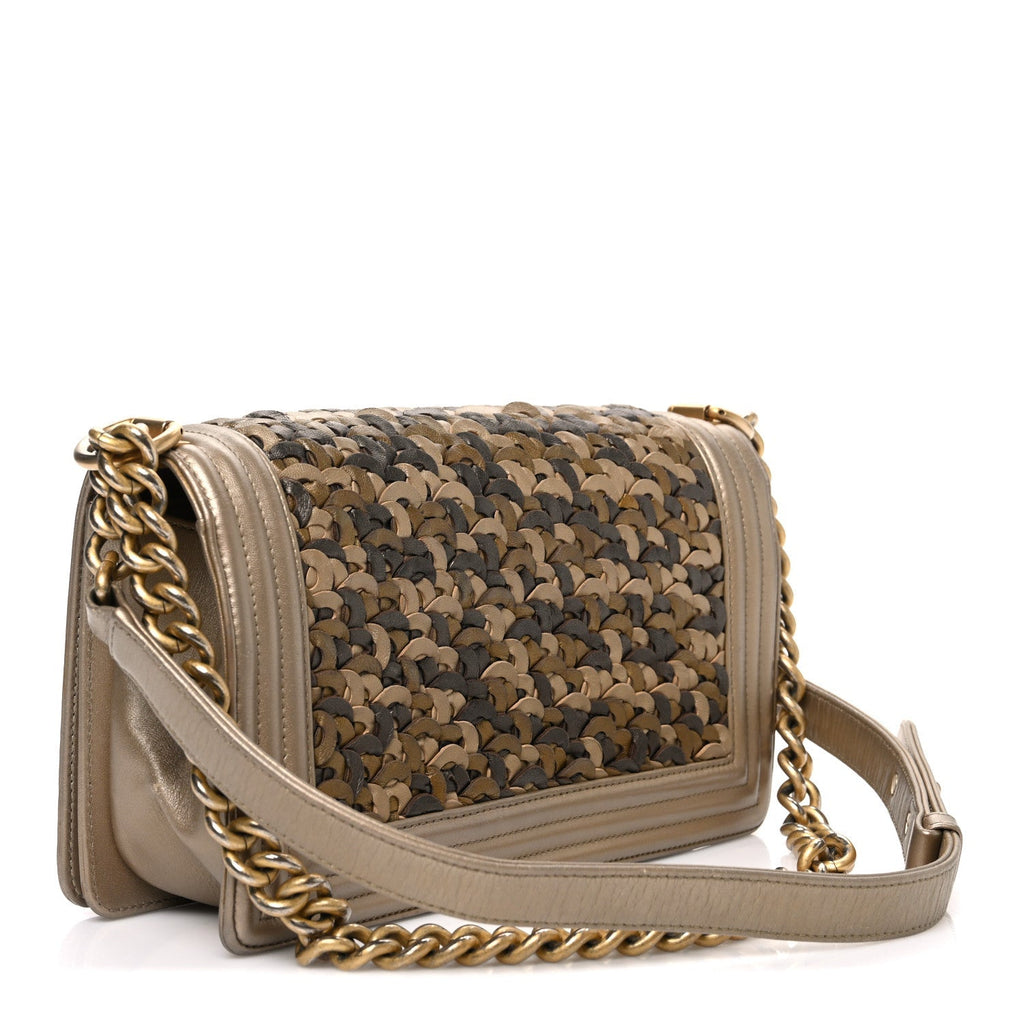 Metallic Lambskin Medium Scaled Boy Flap Gold