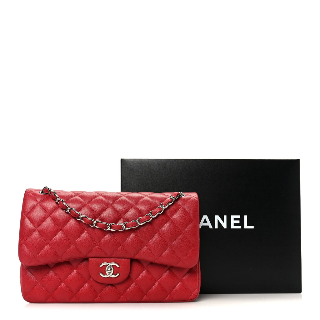 Caviar Quilted Jumbo Double Flap Dark Red