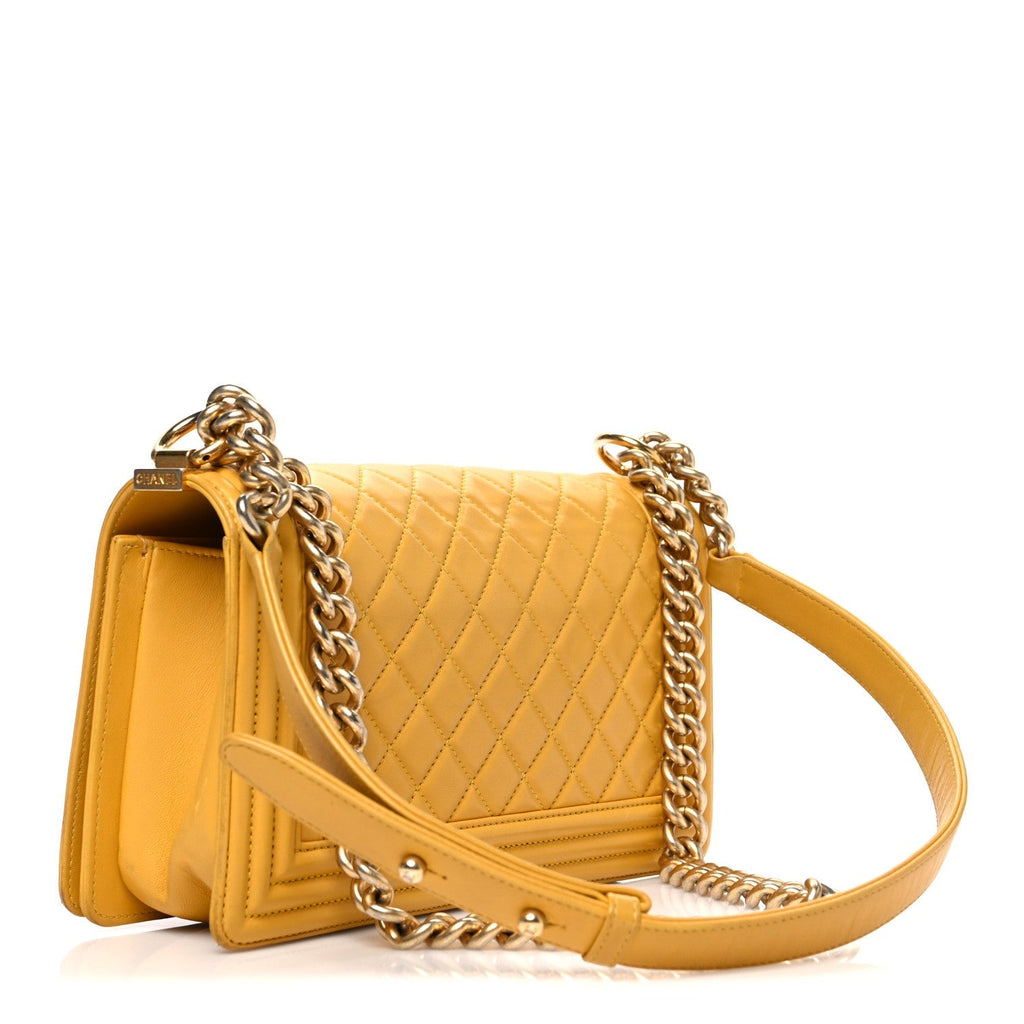 Lambskin Quilted Medium Boy Flap Yellow