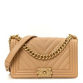 Lambskin Chevron Quilted Medium Boy Flap Beige