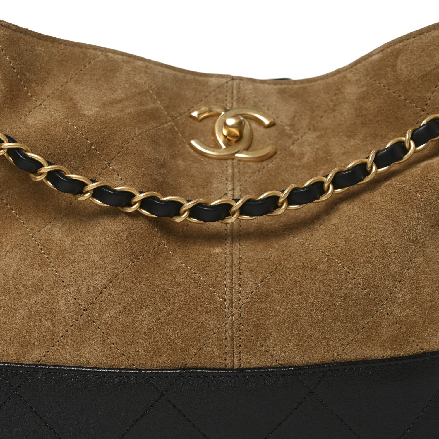 Suede Calfskin Shiny Lambskin Quilted Small Coco Base Shopping Bag Beige Black