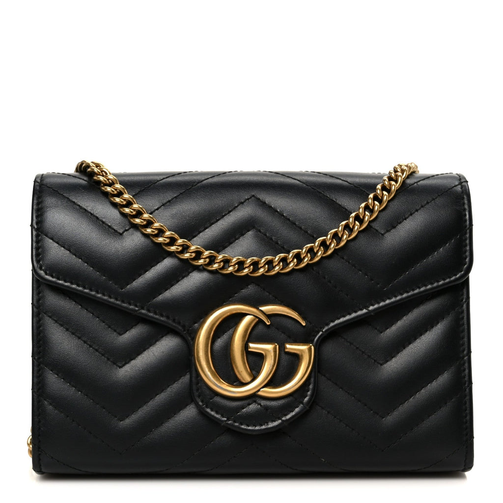 Calfskin Matelasse GG Marmont Chain Wallet Black