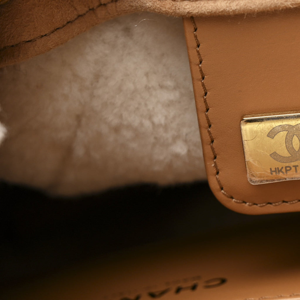 Suede Shearling Quilted Medium Chanel 25 Handbag Beige Natural