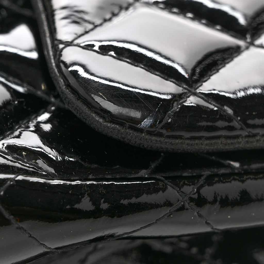 Patent Calfskin Quilted Mini Square Flap Black
