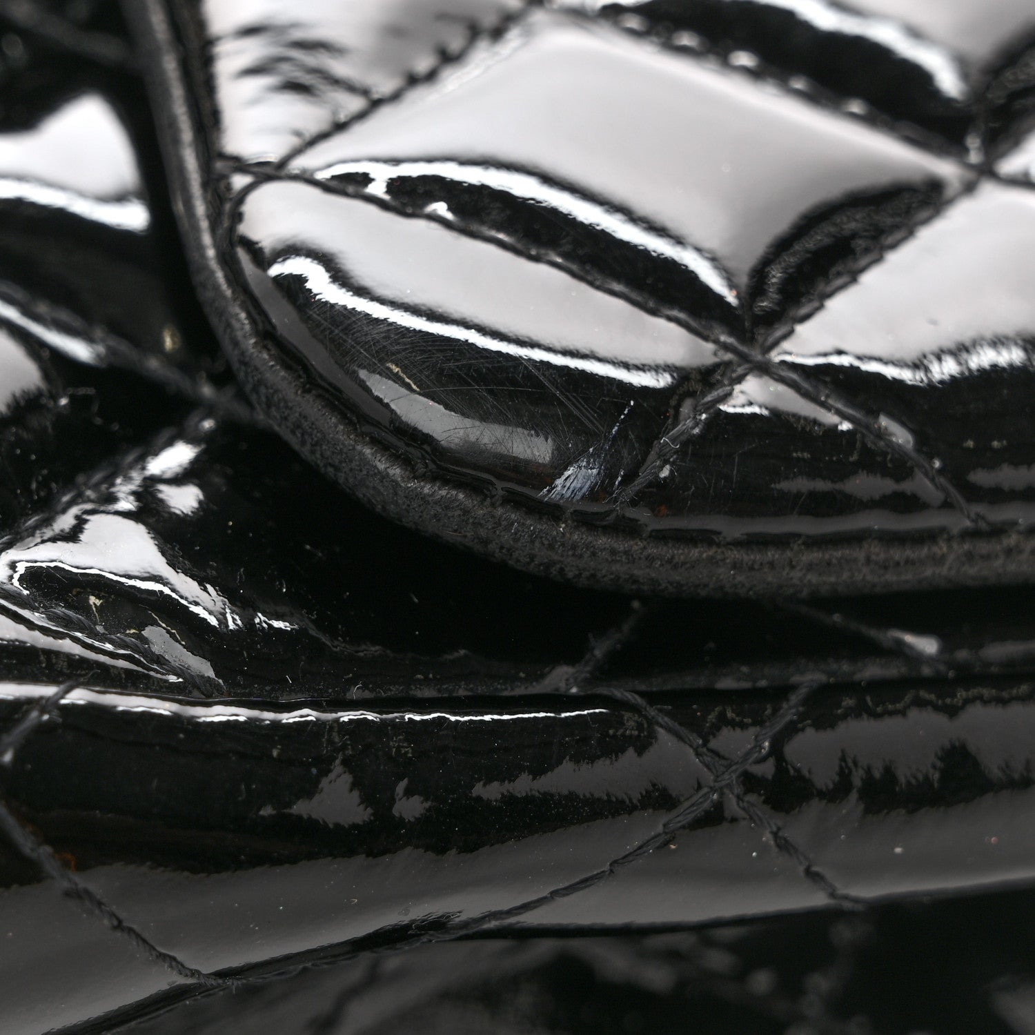 Patent Calfskin Quilted Mini Square Flap Black