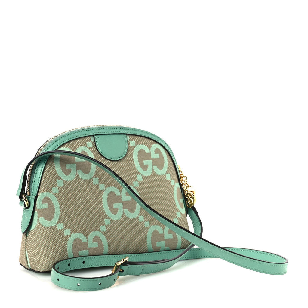 Monogram Jumbo GG Textured Dollar Calfskin Small Ophidia Dome Shoulder Bag Beige Pepperlight Mint