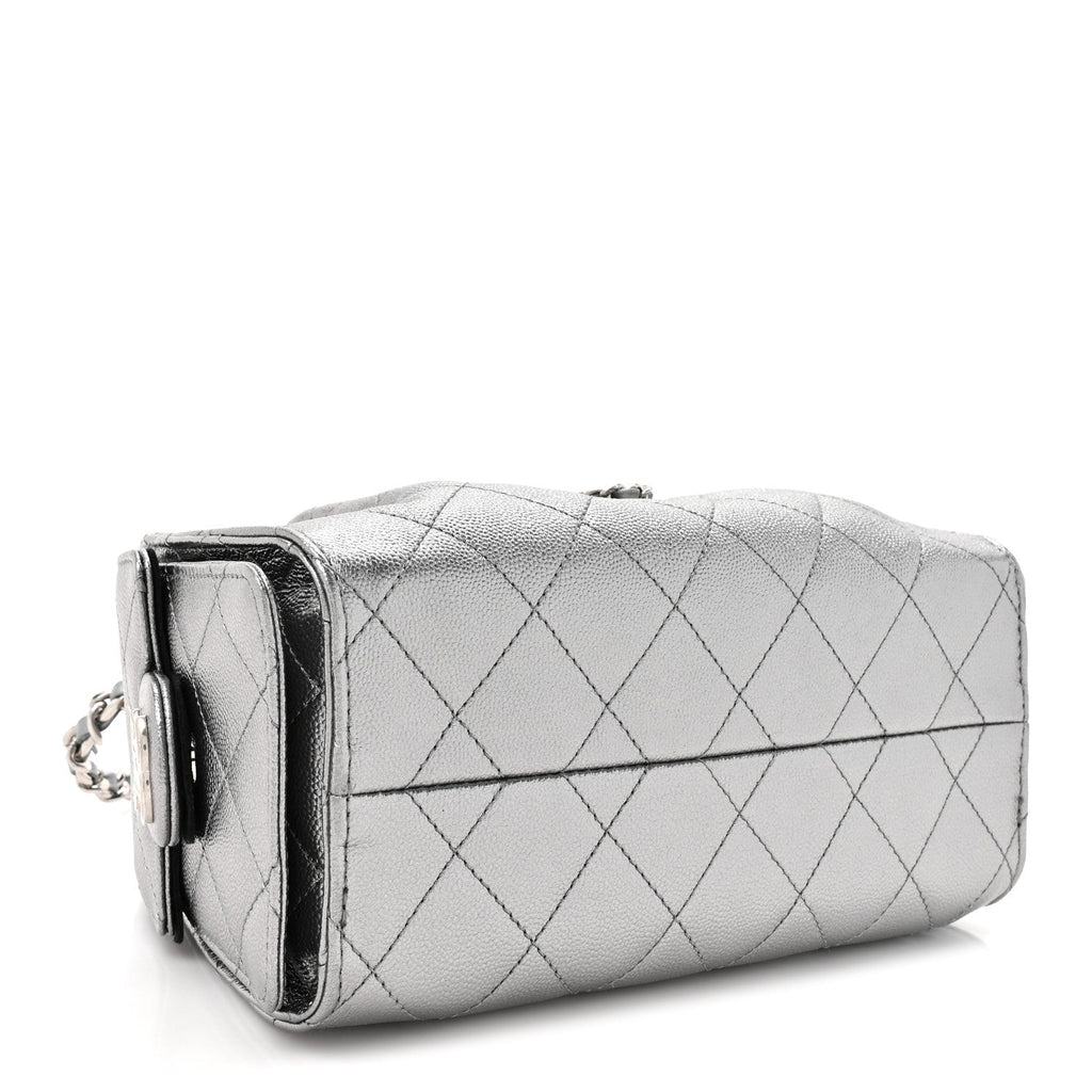 Metallic Caviar Quilted Mini Chanel 25 Handbag Anthracite