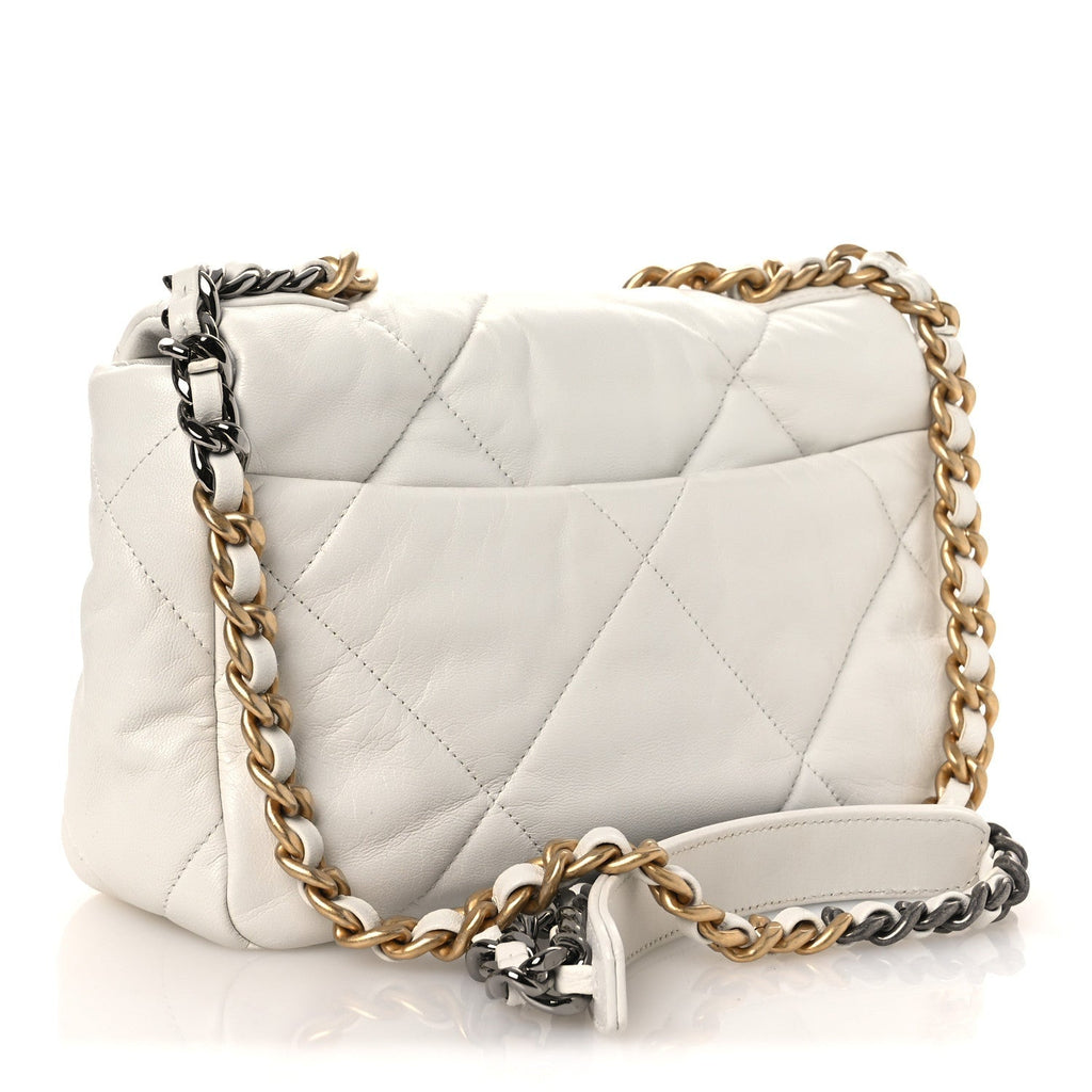 Goatskin Quilted Medium Chanel 19 Flap White