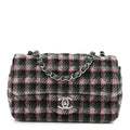 Wool Plaid Quilted Mini Rectangular Flap Pink Grey Multicolor