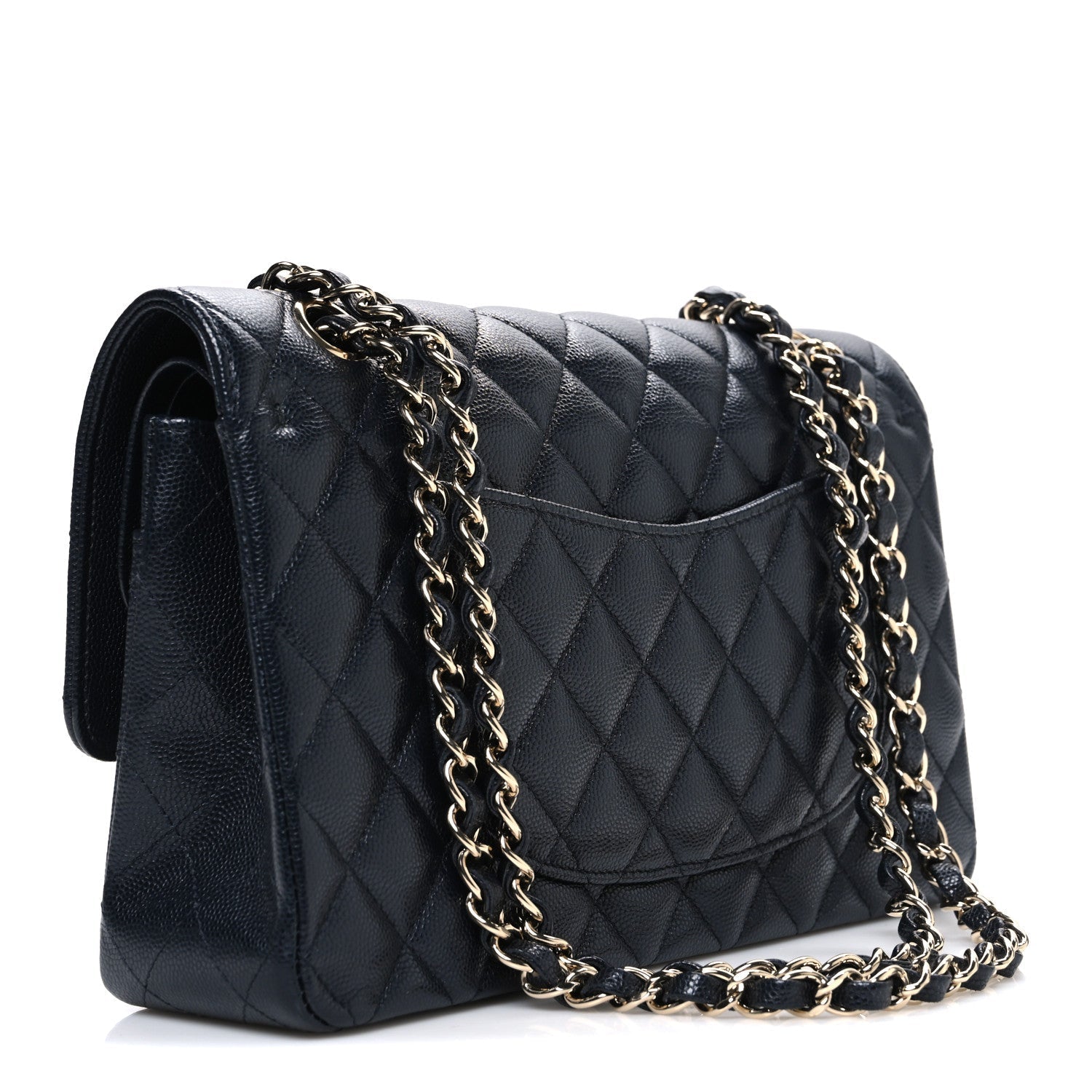 Caviar Quilted Medium Double Flap Navy