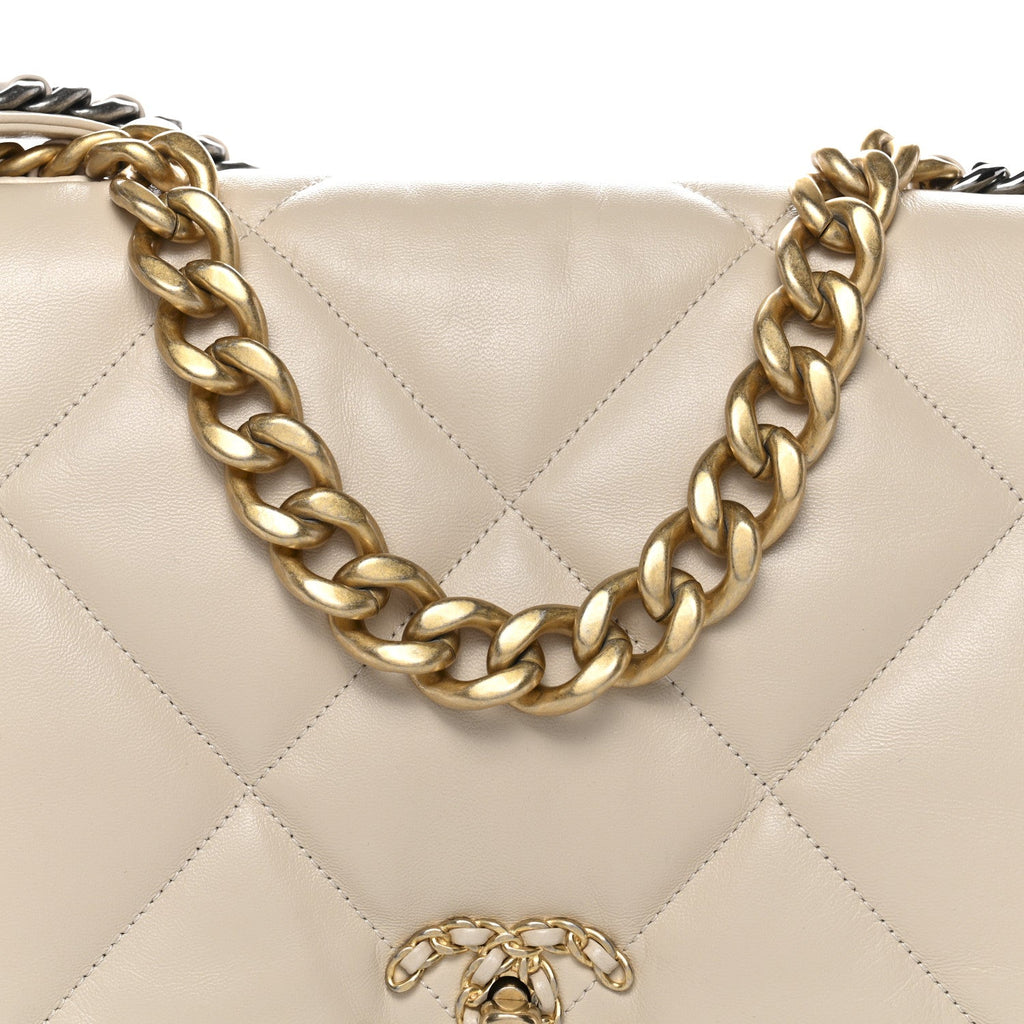 Goatskin Quilted Maxi Chanel 19 Flap Beige