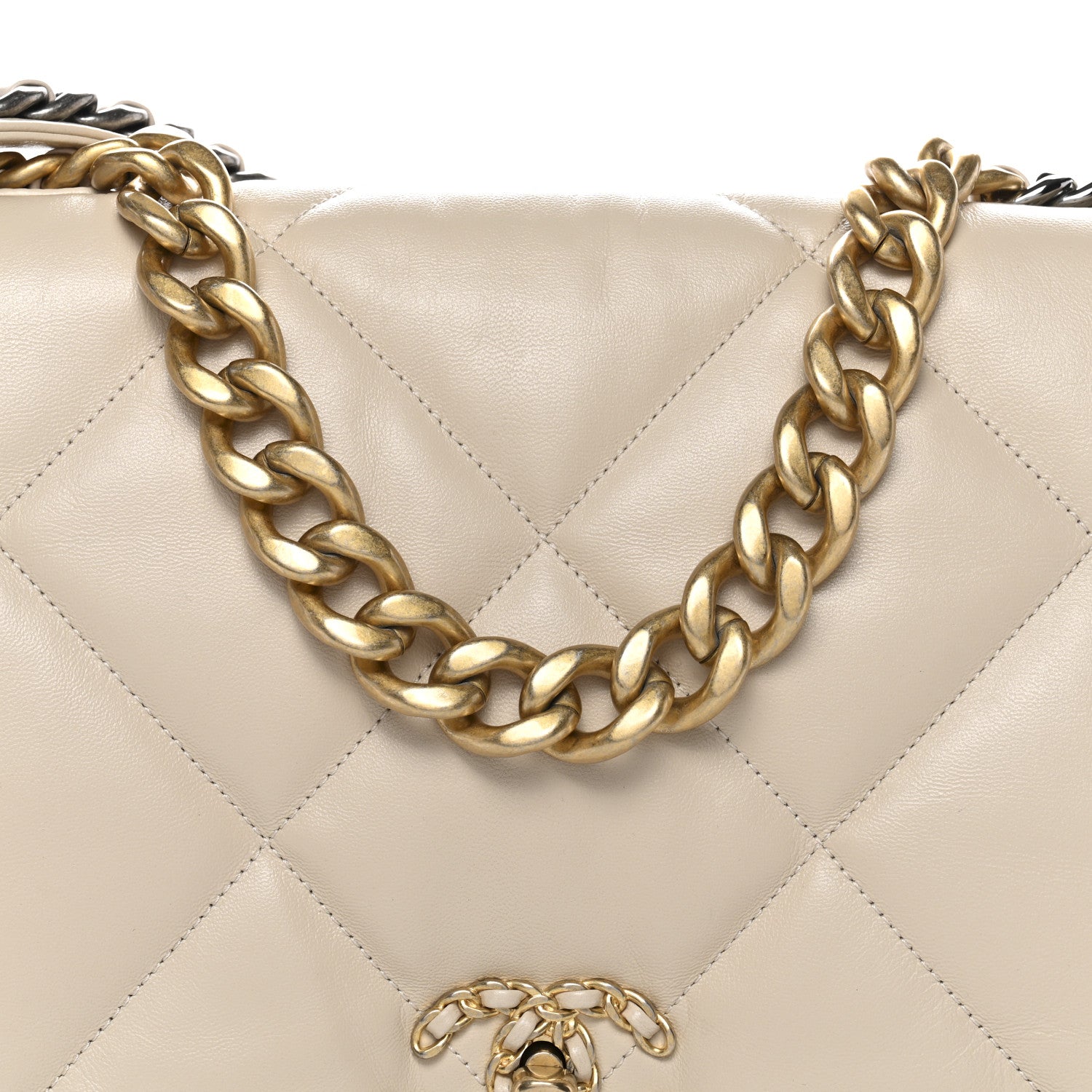 Goatskin Quilted Maxi Chanel 19 Flap Beige