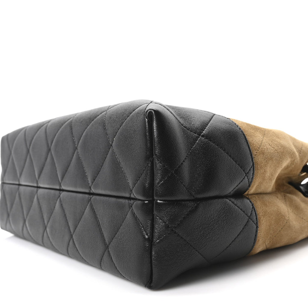 Suede Calfskin Shiny Lambskin Quilted Small Coco Base Shopping Bag Beige Black