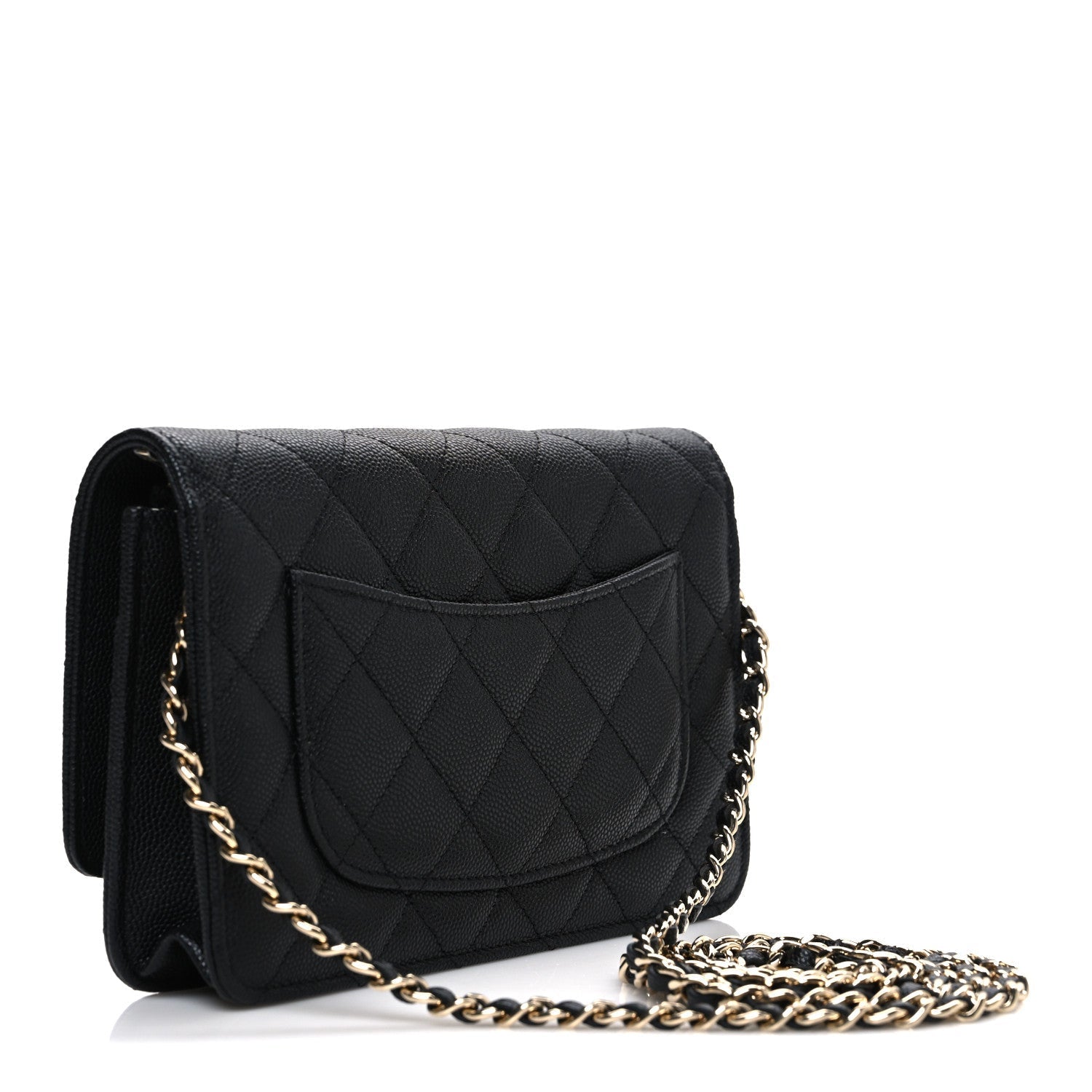 Caviar Quilted Striated CC Wallet On Chain WOC Black