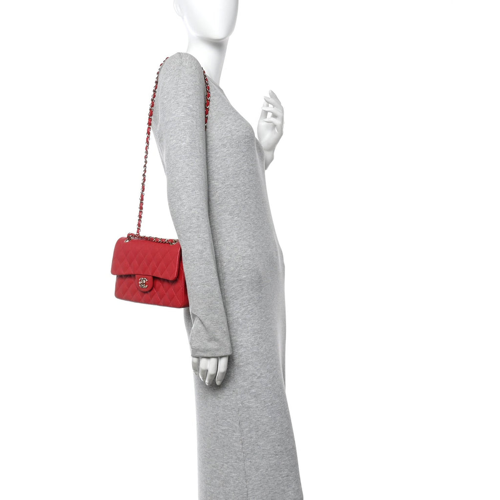 Caviar Quilted Small Double Flap Red