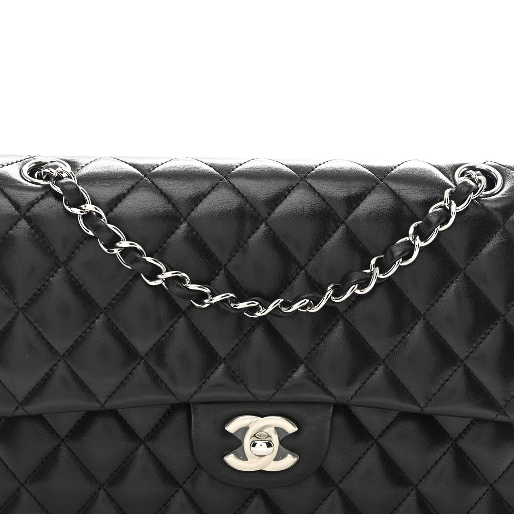 Lambskin Quilted Medium Double Flap Black