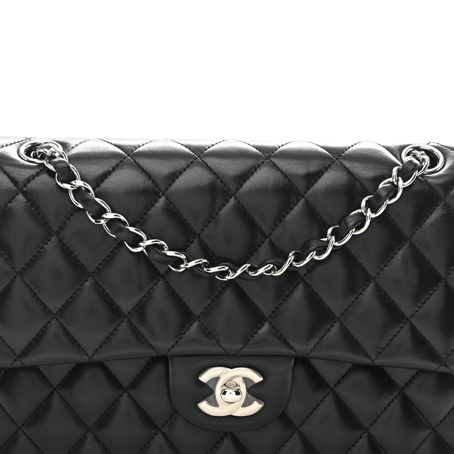 Lambskin Quilted Medium Double Flap Black