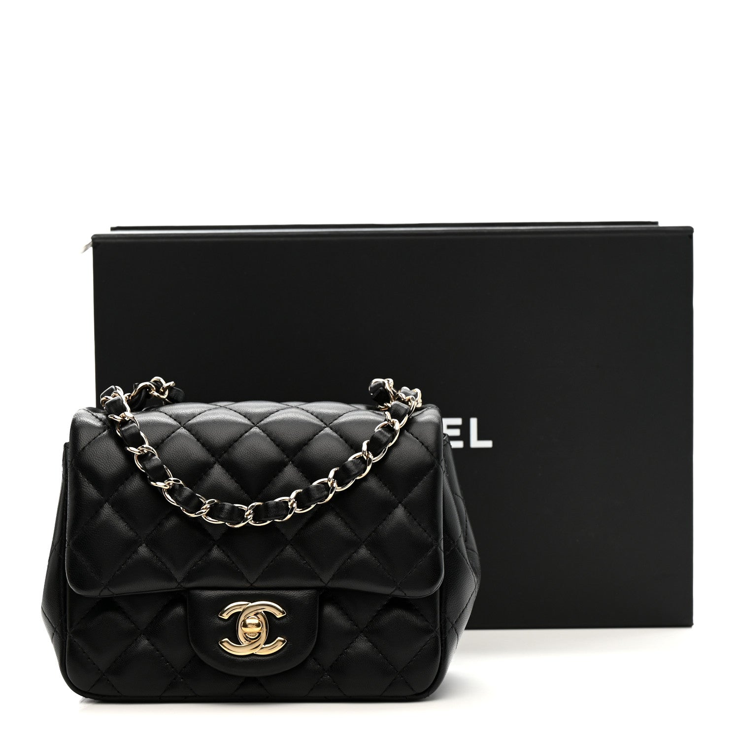 Lambskin Quilted Mini Square Flap Black