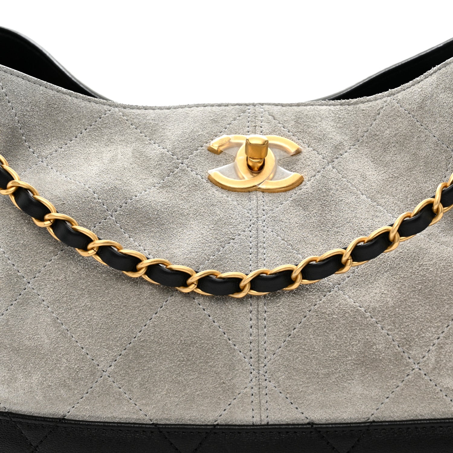 Suede Calfskin Shiny Lambskin Quilted Small Coco Base Shopping Bag Grey Black