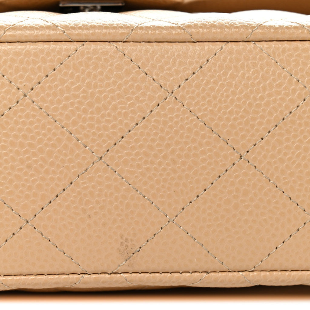 Caviar Quilted Small Double Flap Beige