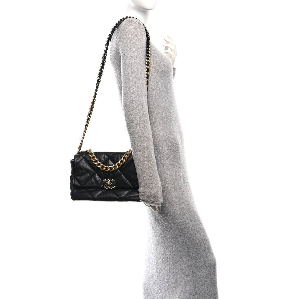 Goatskin Quilted Large Chanel 19 Flap Black
