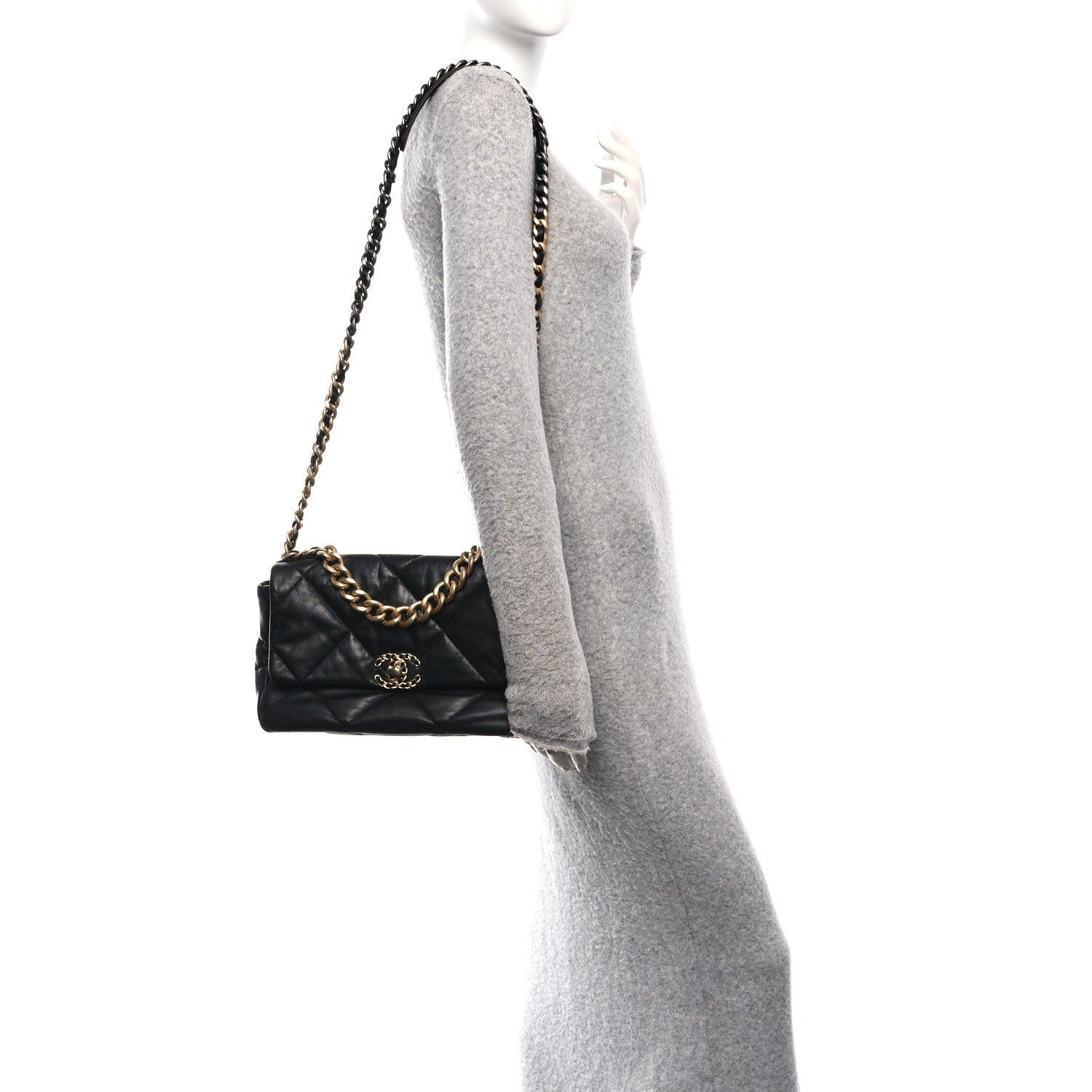 Goatskin Quilted Large Chanel 19 Flap Black
