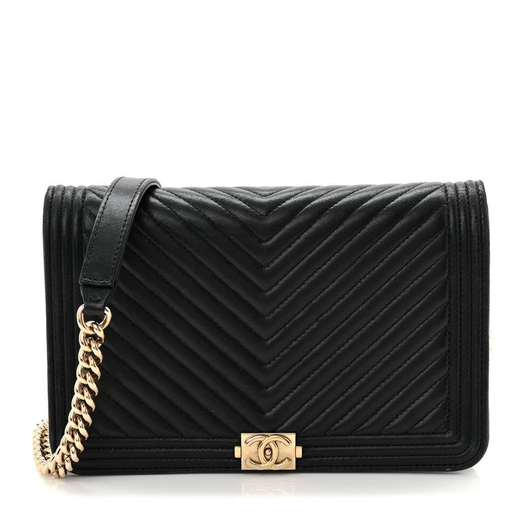 Lambskin Chevron Boy Wallet On Chain WOC Black