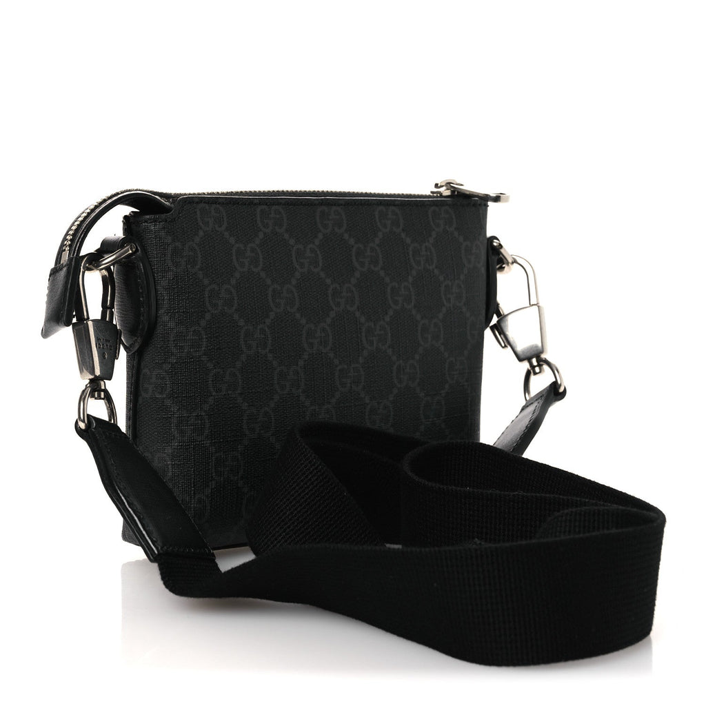 GG Supreme Monogram Azalea Calfskin Small Retro Interlocking G Wristlet Messenger Bag Black