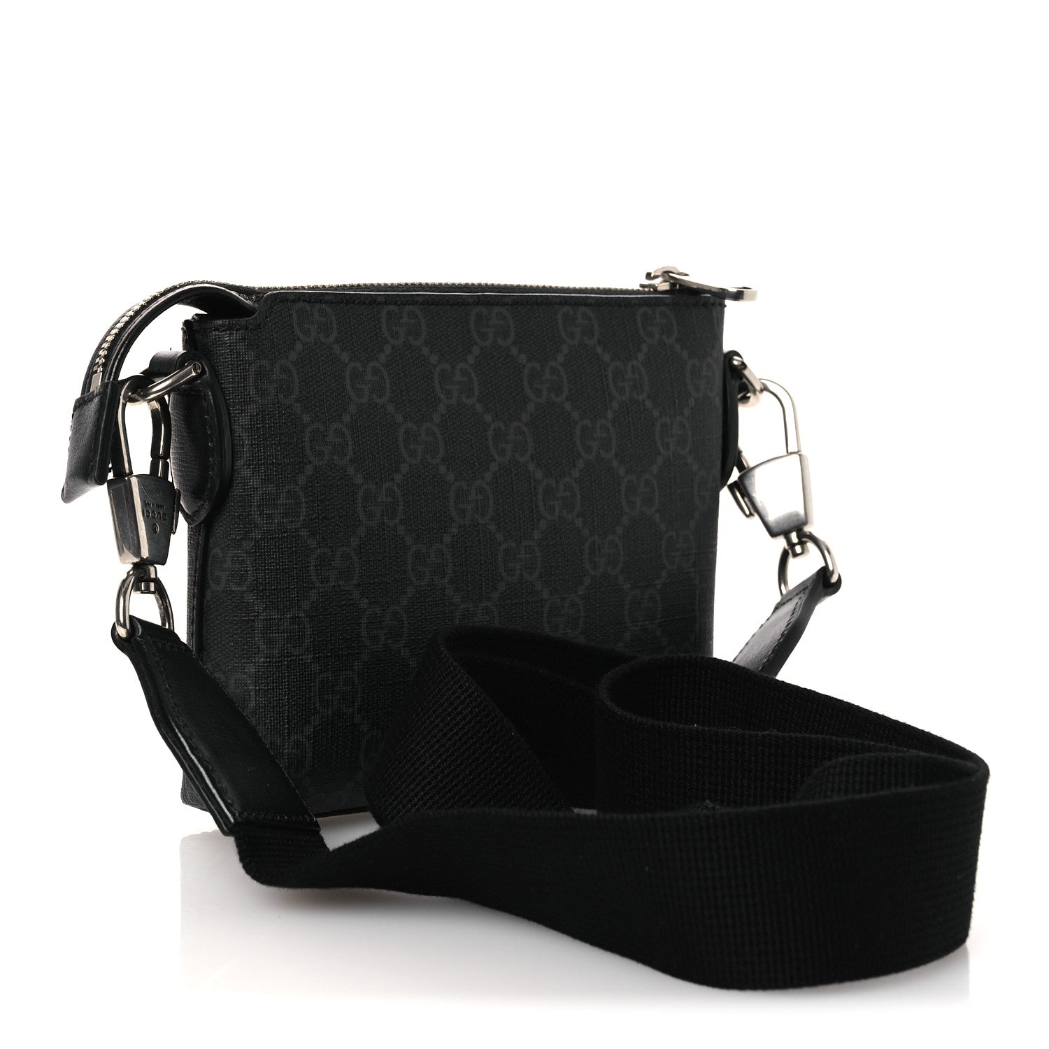 GG Supreme Monogram Azalea Calfskin Small Retro Interlocking G Wristlet Messenger Bag Black