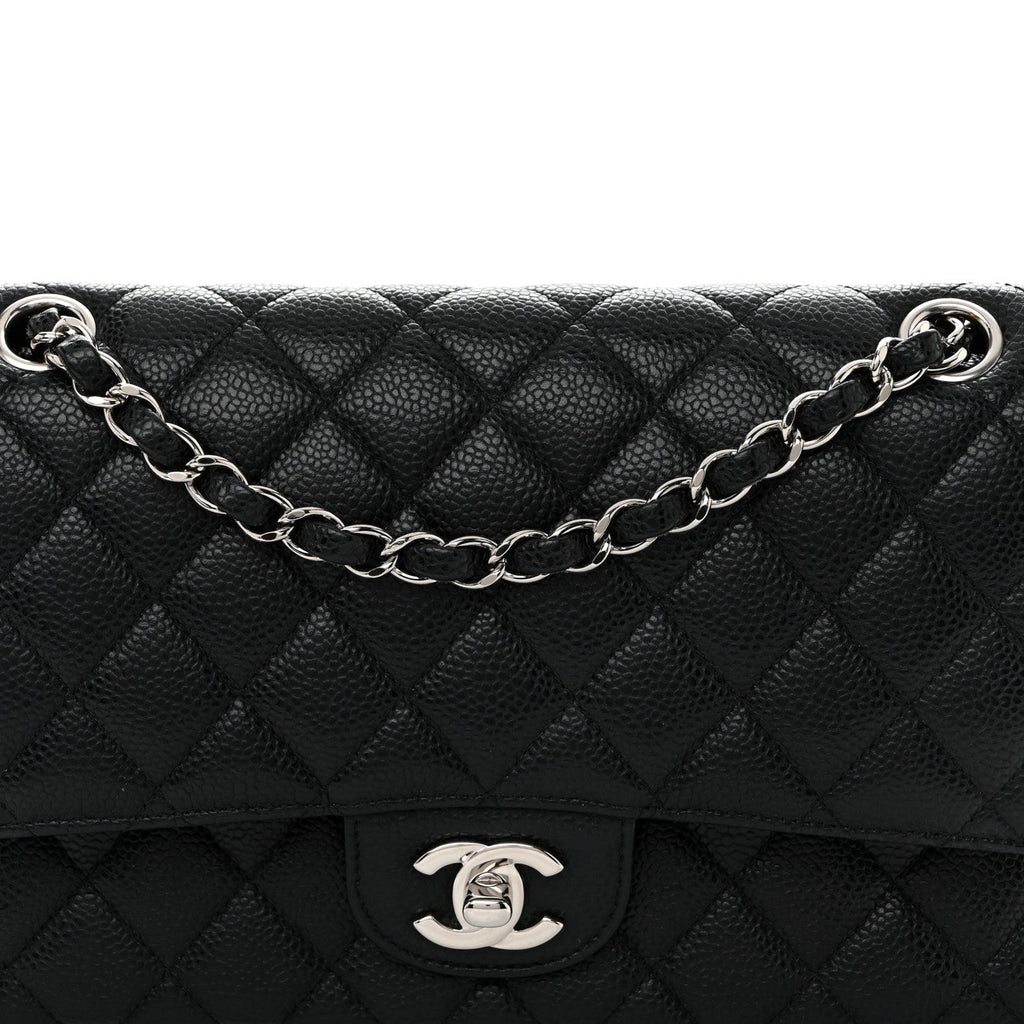 Caviar Quilted Medium Double Flap Black