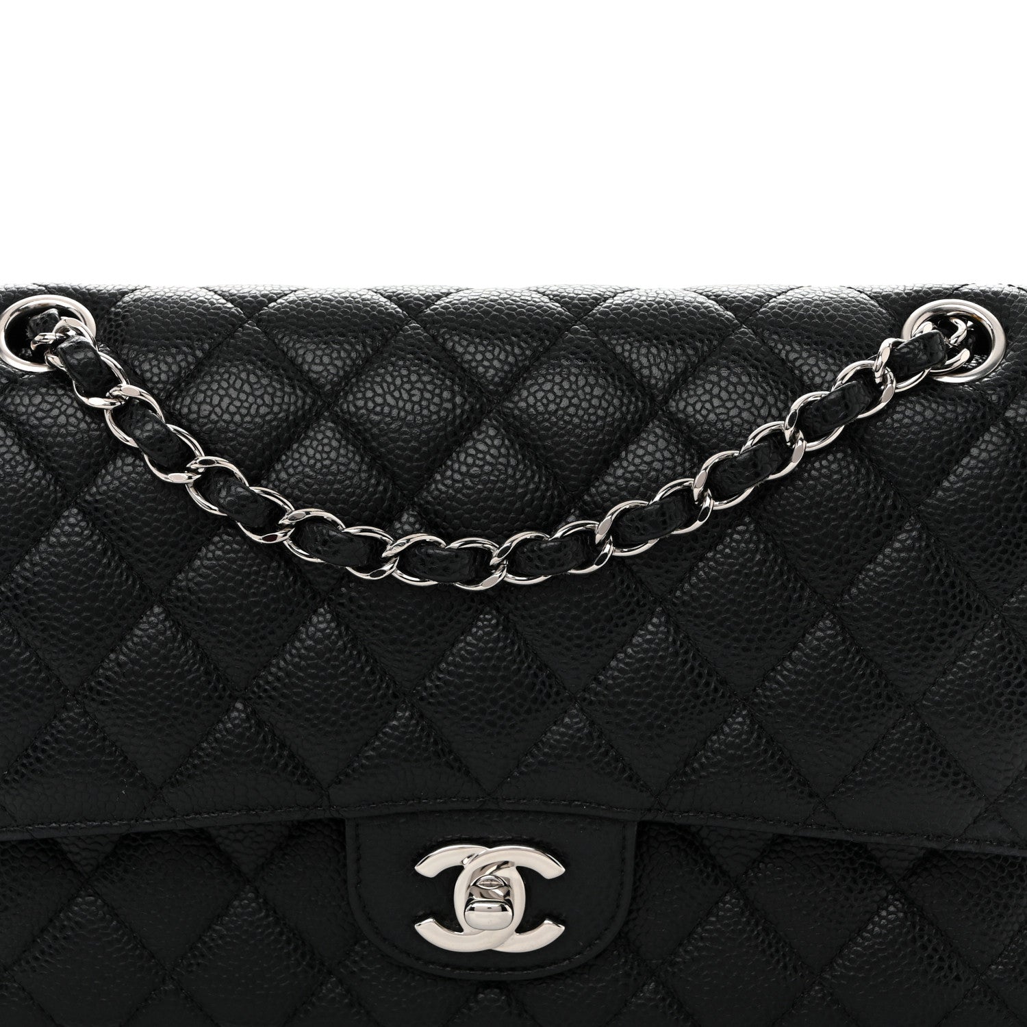 Caviar Quilted Medium Double Flap Black