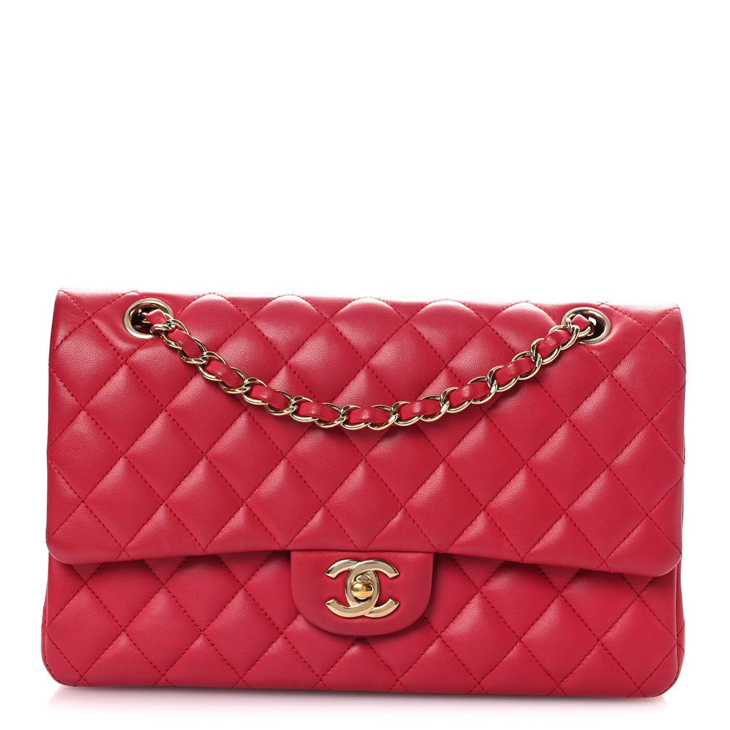 Lambskin Quilted Medium Double Flap Red