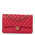 Lambskin Quilted Medium Double Flap Red