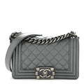 Metallic Calfskin Quilted Small Boy Flap Dark Silver