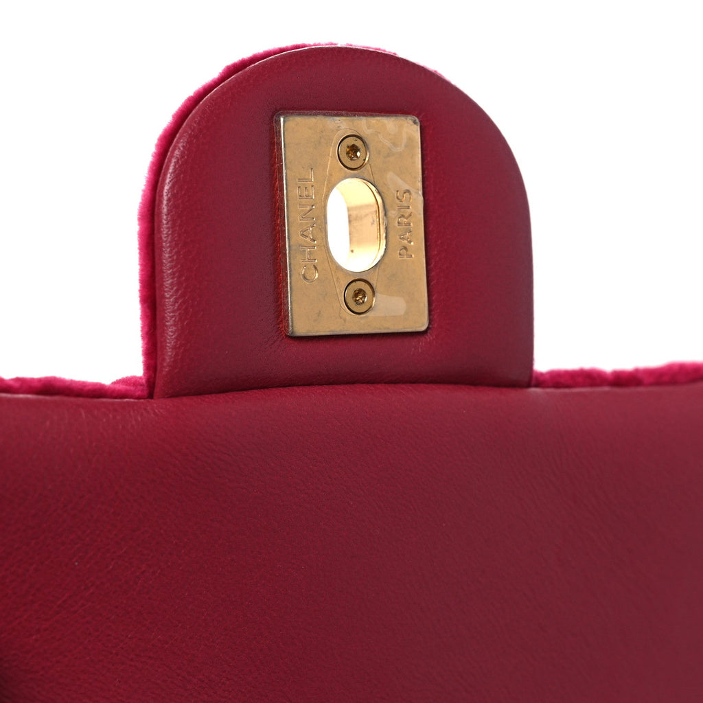 Velvet Camellia Embossed Mini Square Flap Fushia
