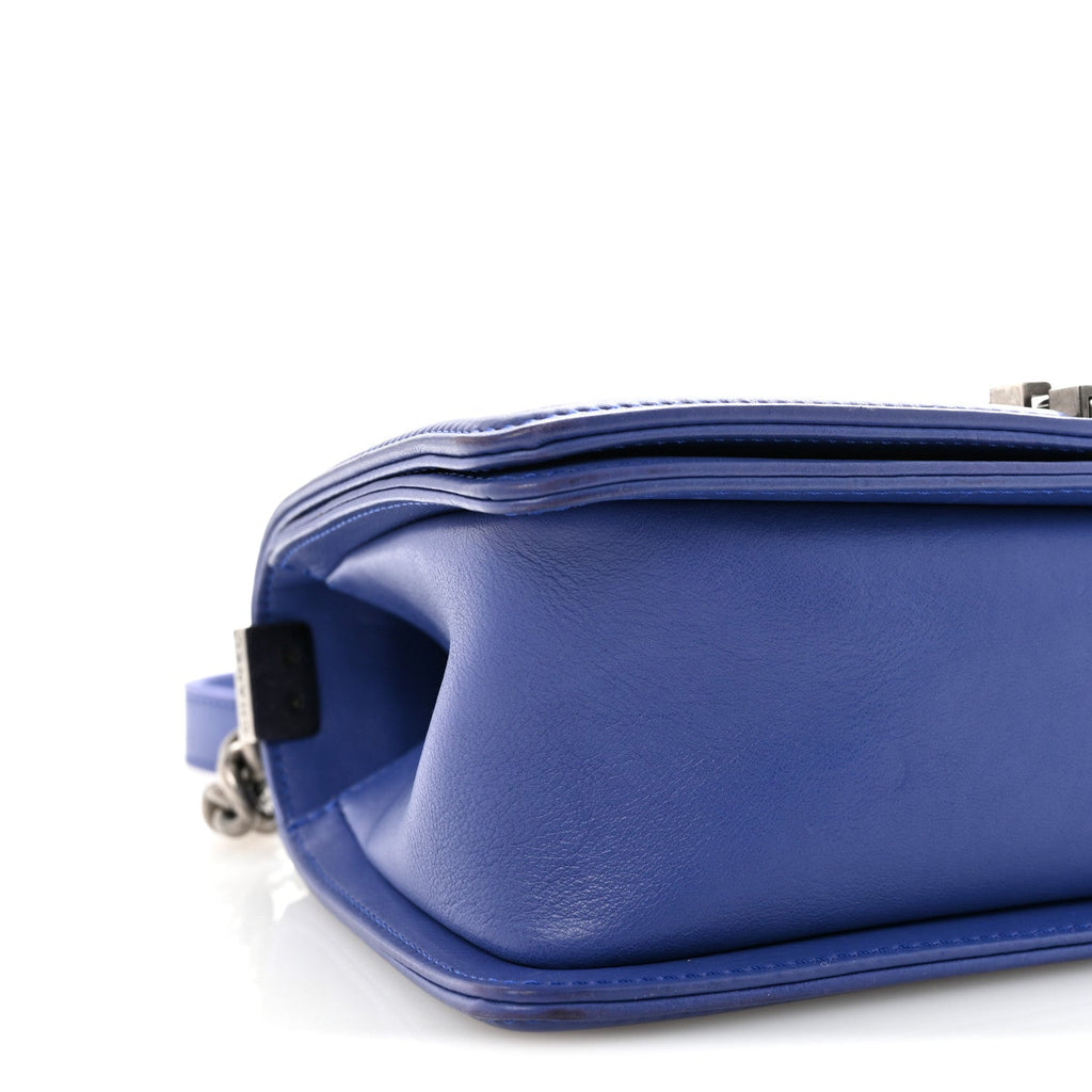 Calfskin Quilted Medium Boy Flap Blue