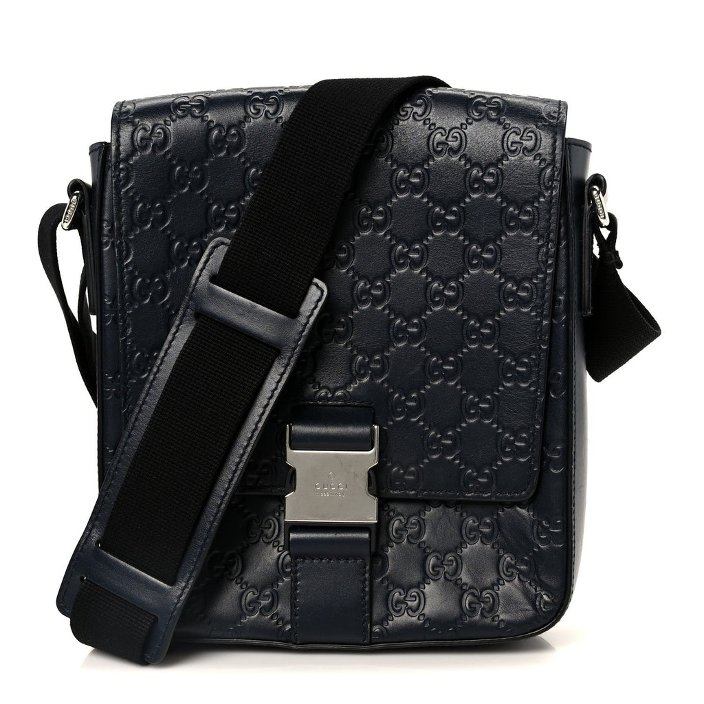 Guccissima Signature Single Buckle Flap Messenger Bag Navy