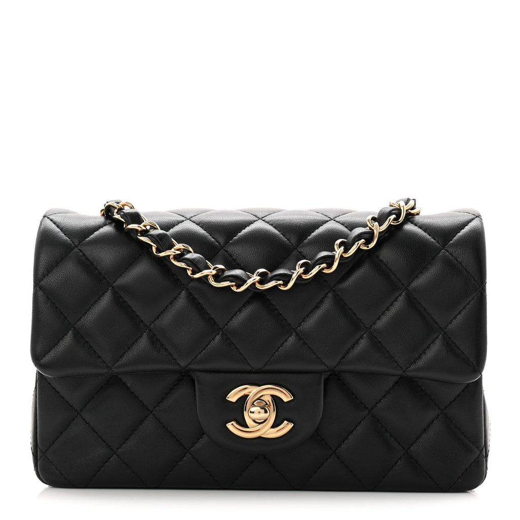 Lambskin Quilted Mini Rectangular Flap Black