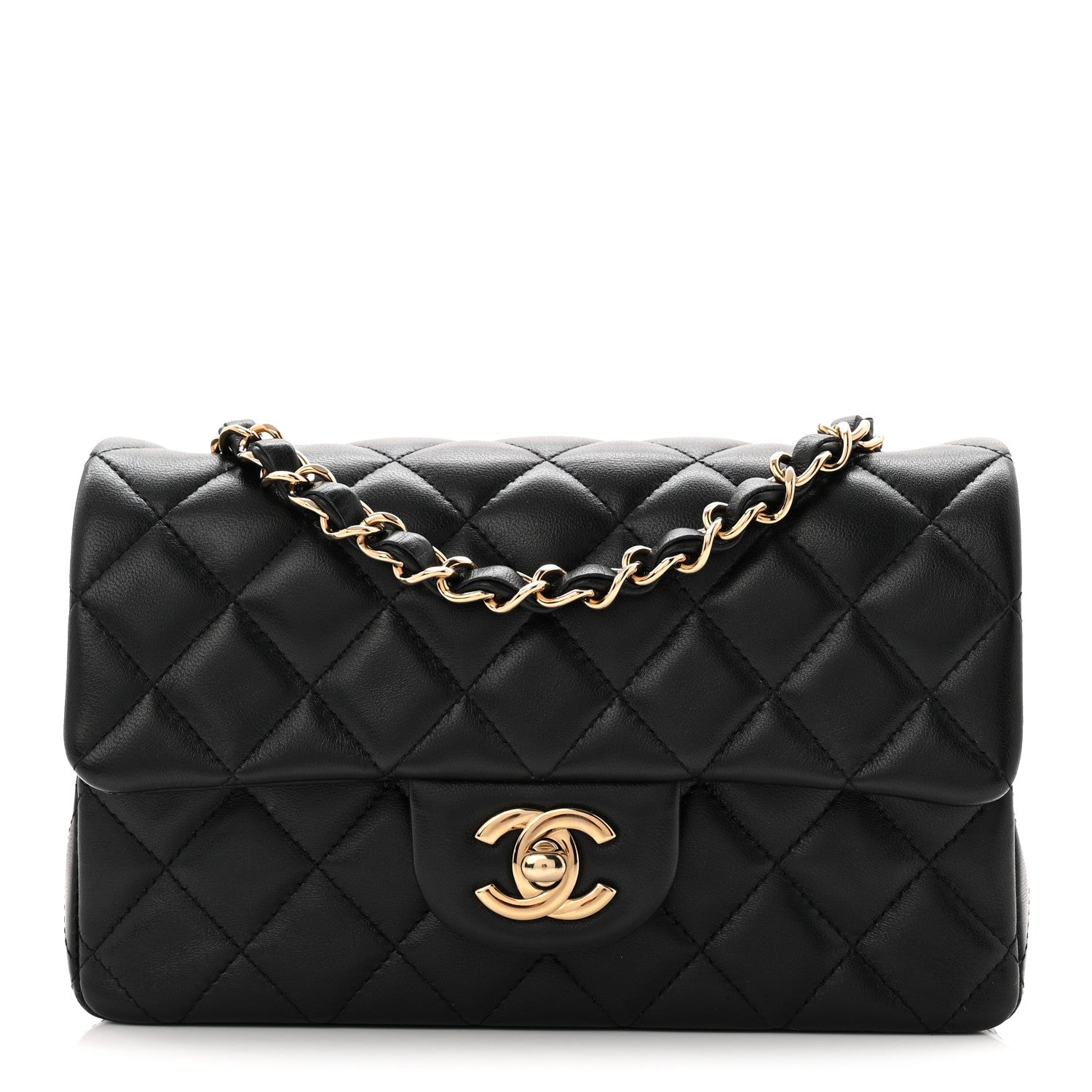 Lambskin Quilted Mini Rectangular Flap Black
