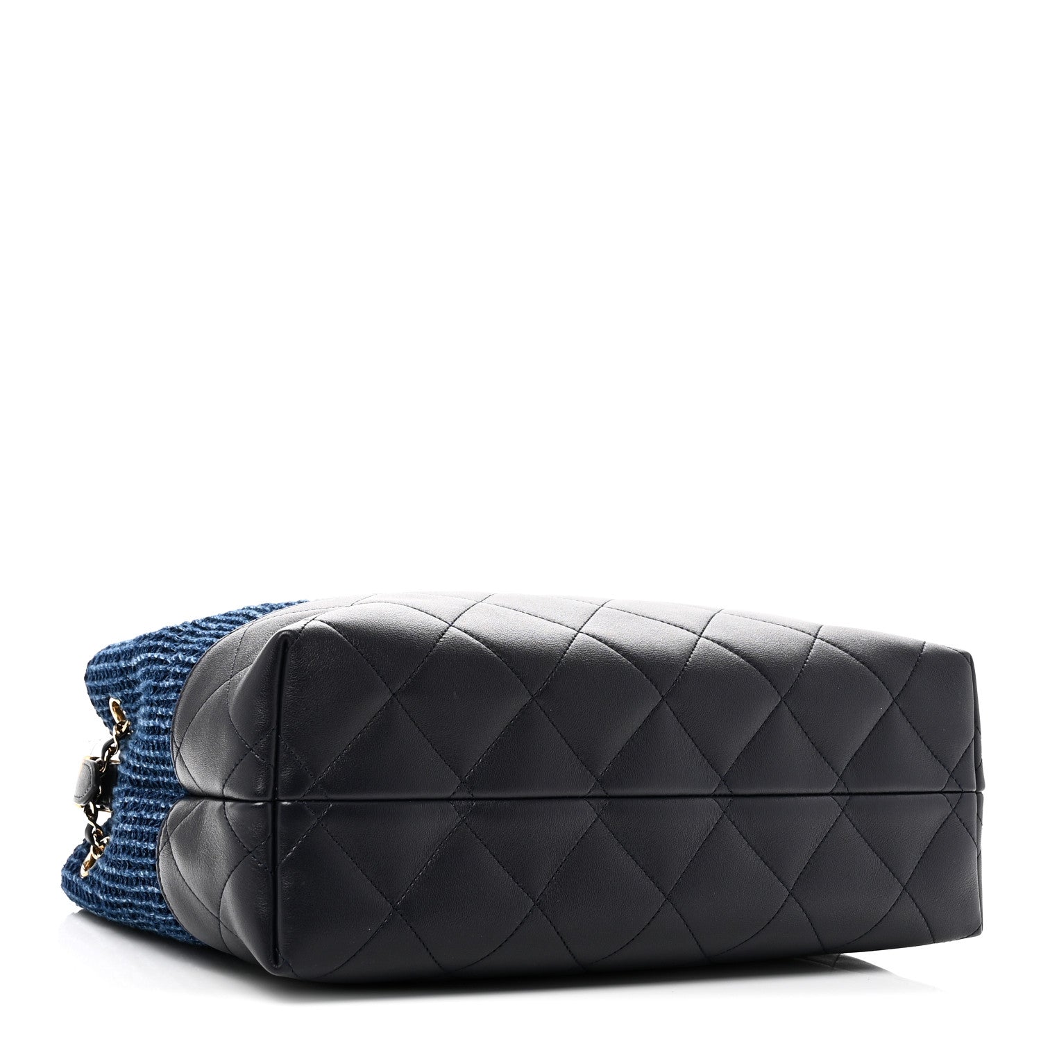 Tweed Shiny Lambskin Quilted Coco Base Small Shopping Bag Dark Blue