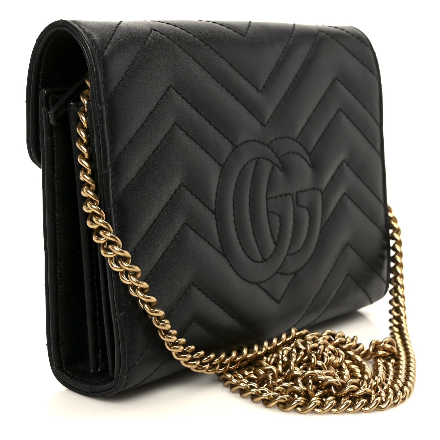 Calfskin Matelasse GG Marmont Chain Wallet Black