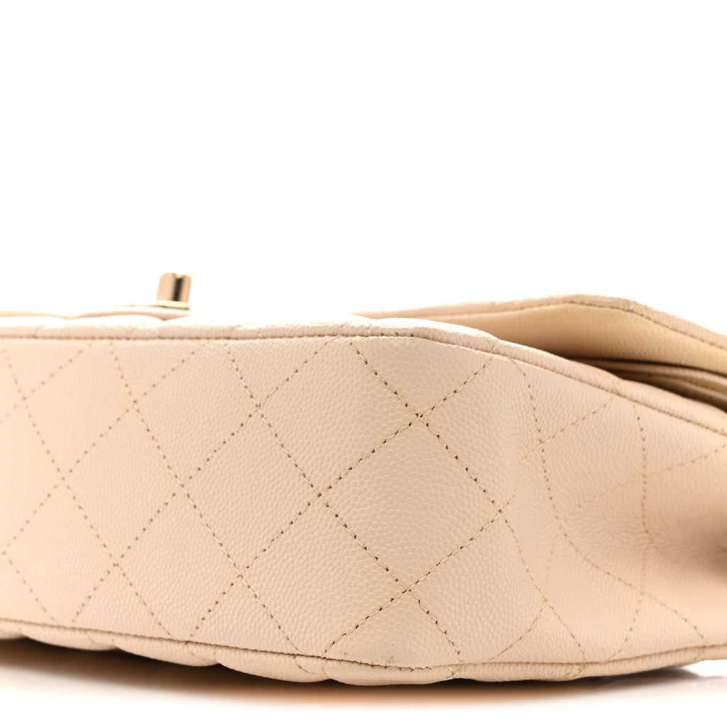 Caviar Quilted Medium Double Flap Light Beige