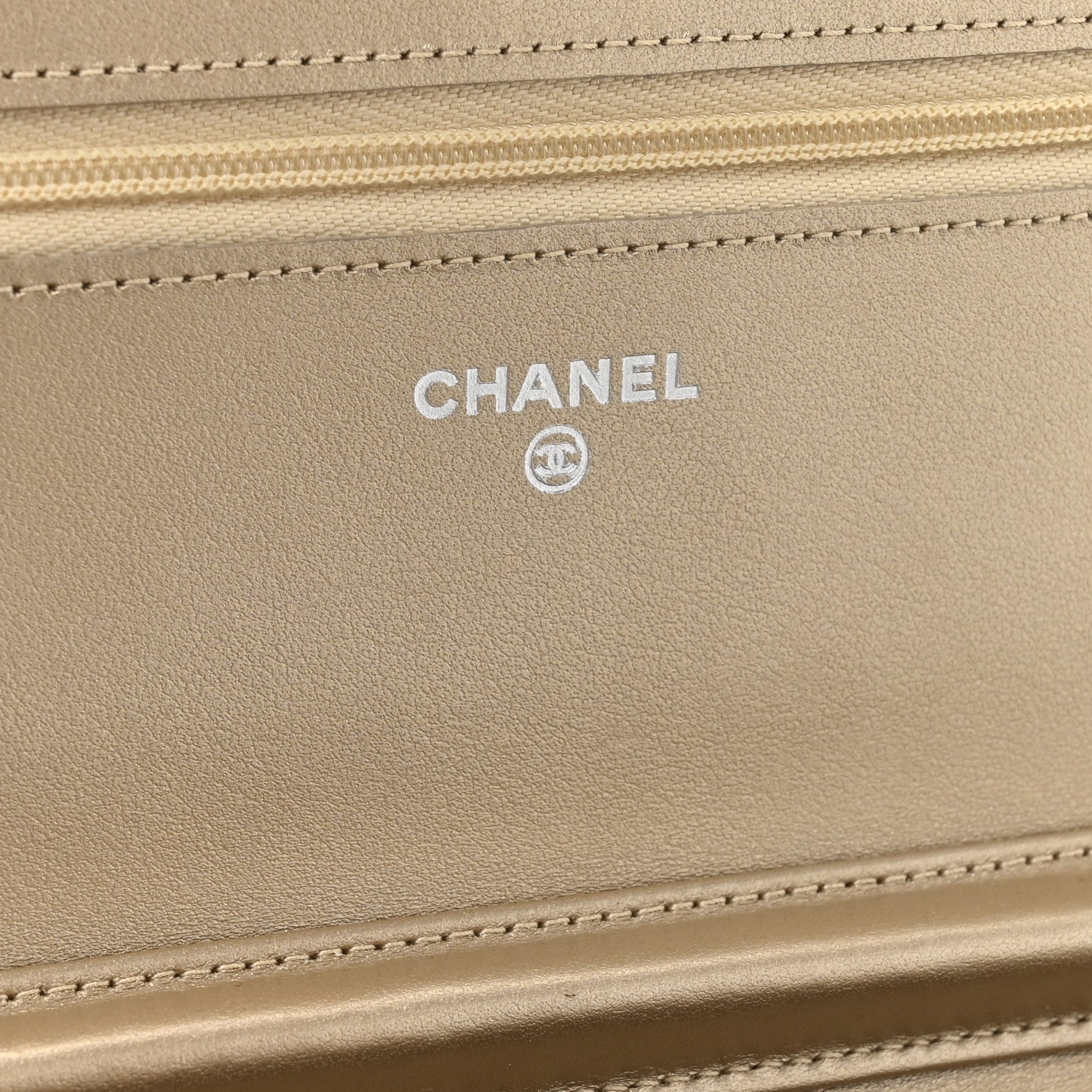 Metallic Lambskin Quilted Wallet On Chain WOC Gold Black