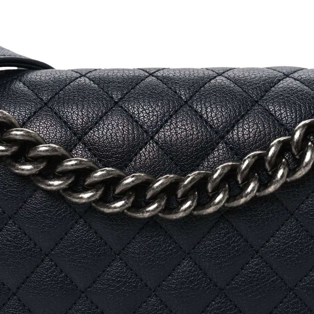Goatskin Quilted Patent Medium Duo Boy Flap Black
