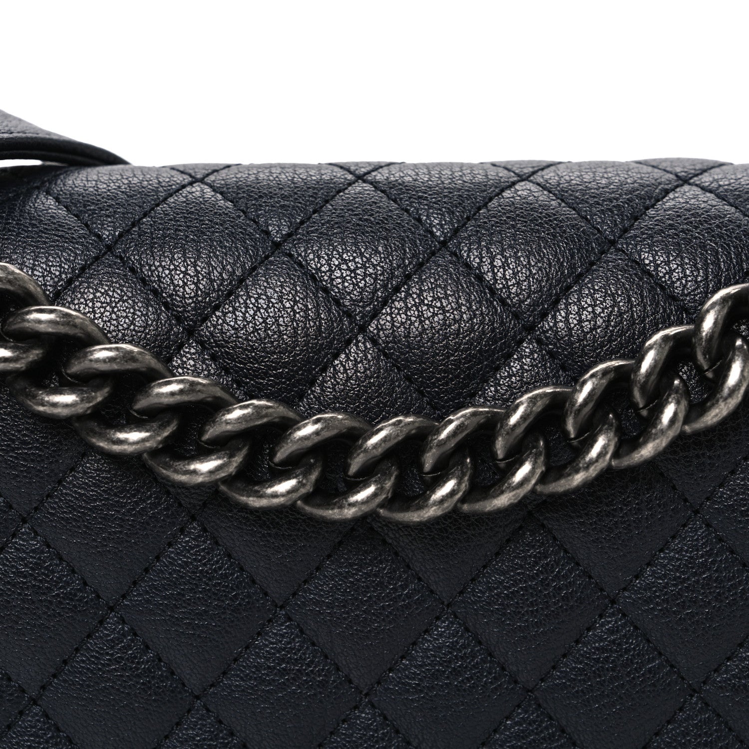 Goatskin Quilted Patent Medium Duo Boy Flap Black