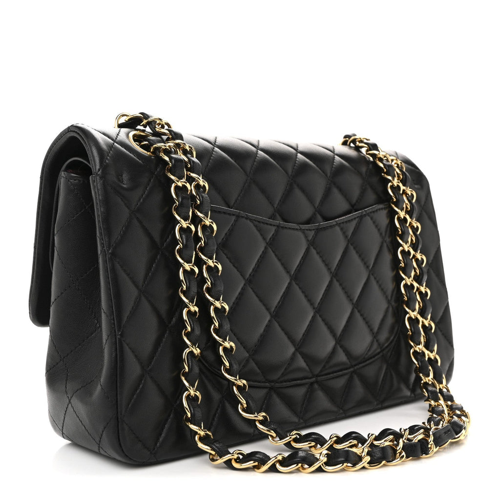 Lambskin Quilted Medium Double Flap Black